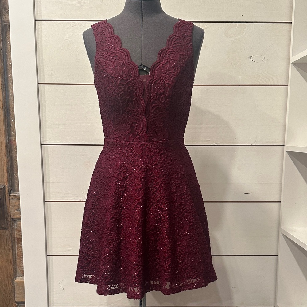 City Studio Burgundy Lace Mini Dress